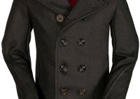 Classic Wool Naval Pea Coat With Leather Trim