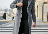 Mens Gray Wool Trench Coat