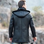 Mens Leather Trench Coat With Hood