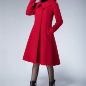Womens Long Red Pea Coat
